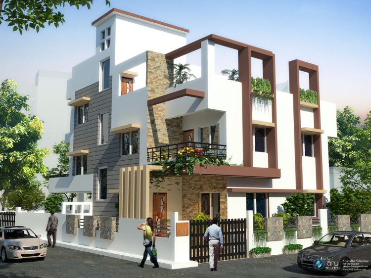 3d Exterior Architectural Rendering of Residential Bunglow